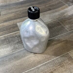 Vintage Military Style Aluminum Canteen Japan Marked Black Cap Chain Attached‎